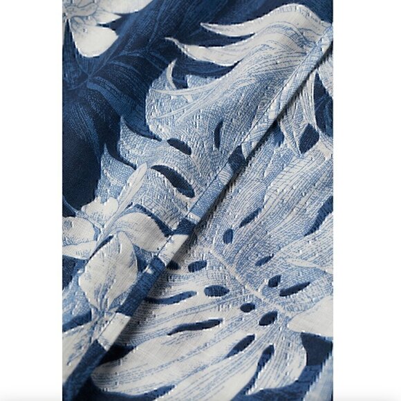 H&M L.O.G.G. V-Neck Cotton Blouse Blue Tropical Hawaiian Floral Leaf Leaves Boho - Picture 3 of 12